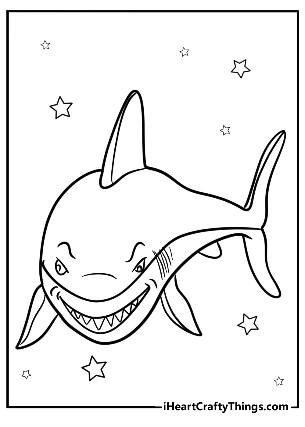 Megalodon in prehistoric ocean cartoon coloring sheet for kids