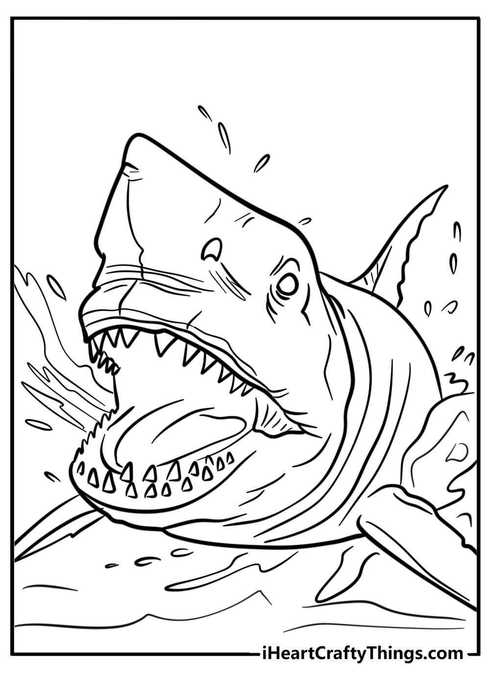 Megalodon jumping out of the water free printable coloring page