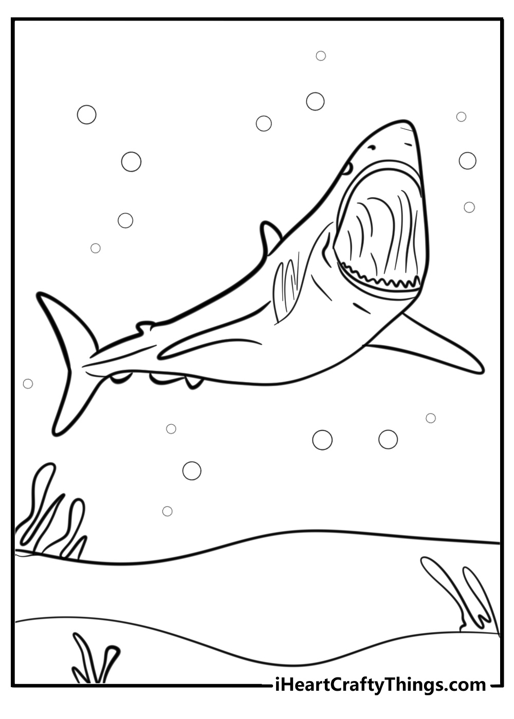 Megalodon prehistoric ocean predator coloring sheet