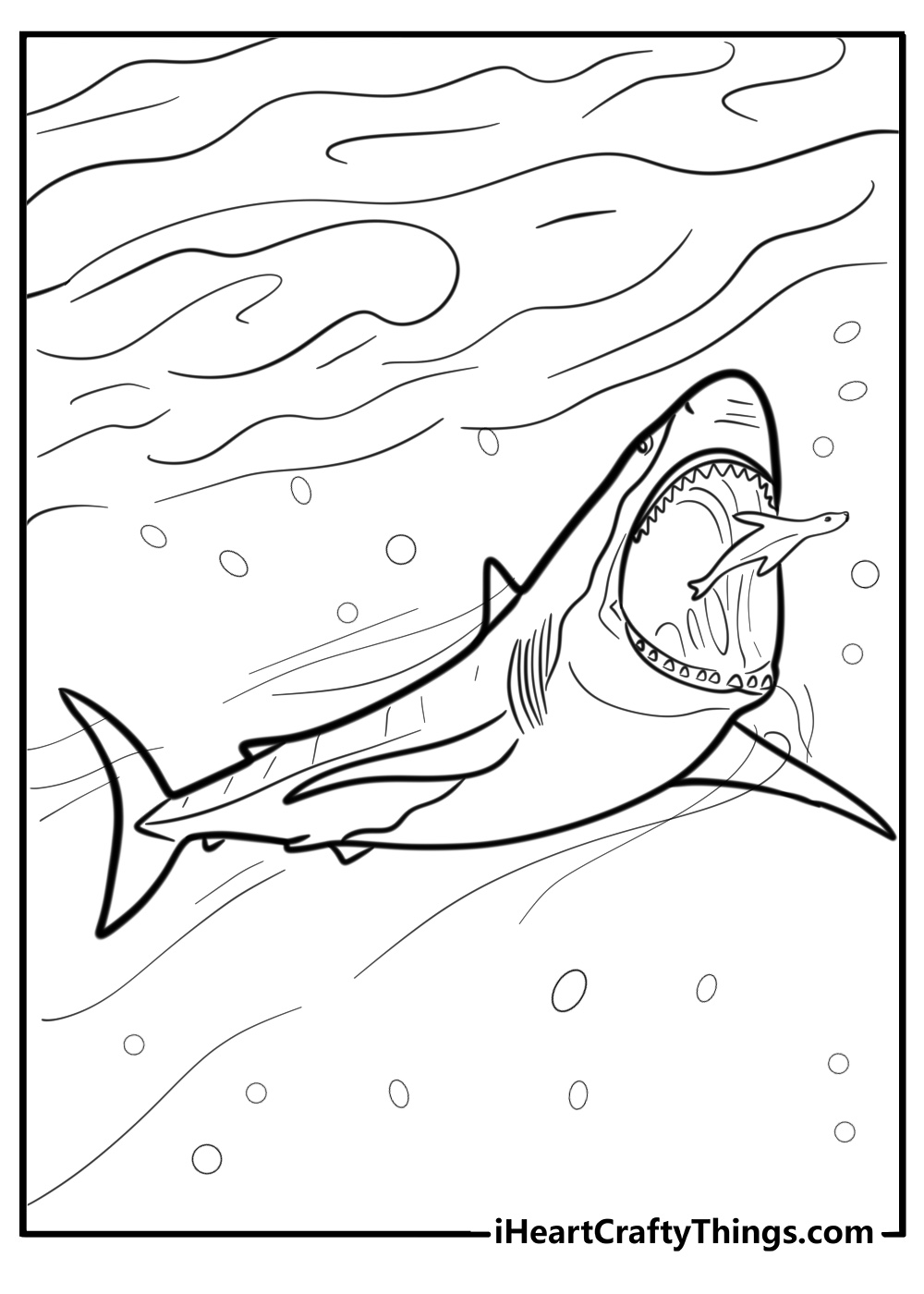 Megalodon prehistoric ocean scene fun coloring sheet