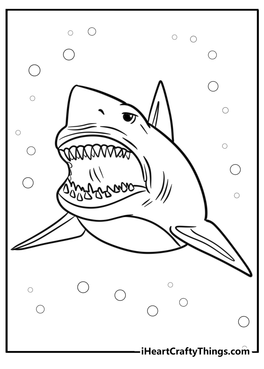 Megalodon showing sharp teeth detailed coloring page for adults