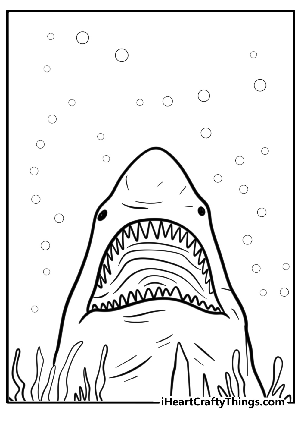 Megalodon underwater scene cartoon coloring sheet for kids