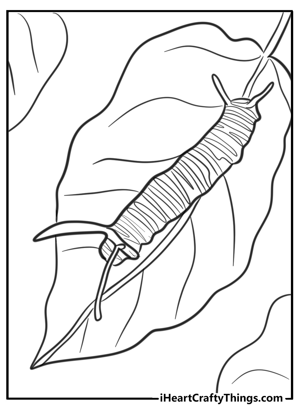 Monarch caterpillar munching on a leaf coloring pages for kids