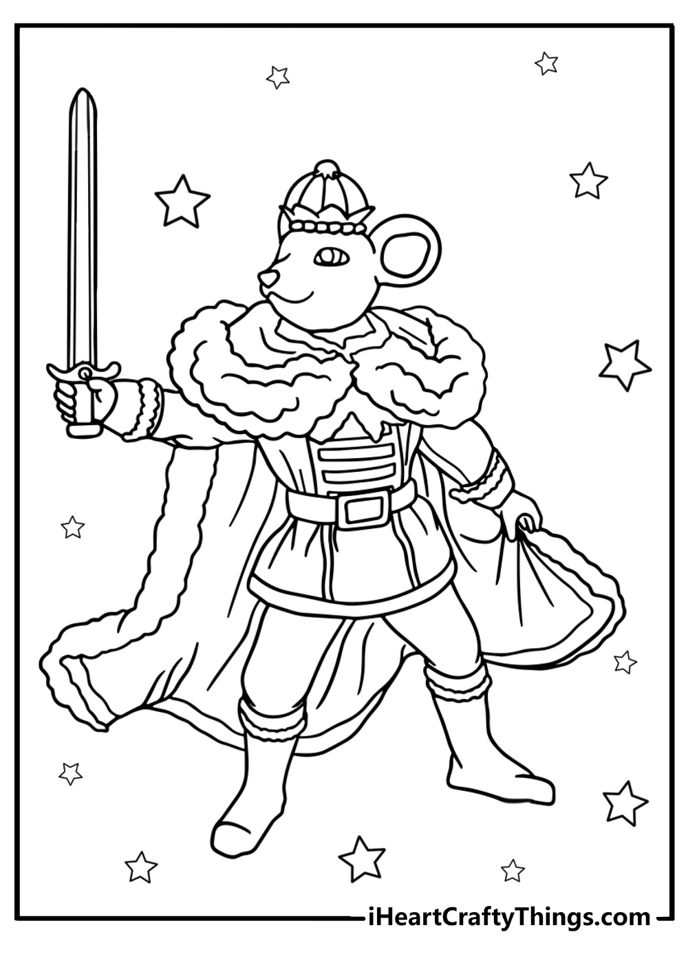 Mouse king with a sword detailed nutcracker coloring page