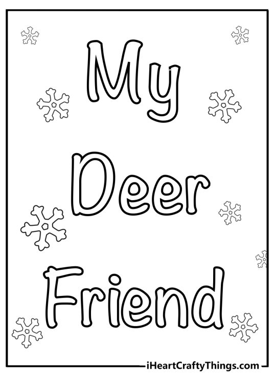 Best friends-themed printable card presenting phrase My deer friend with snowflakes in the background