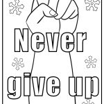 Never give up free motivational quote coloring page pdf