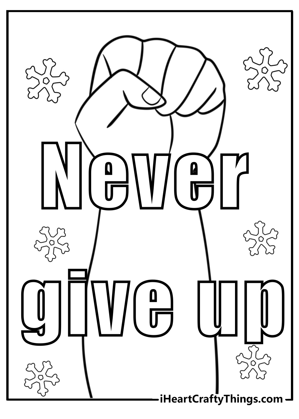 Never give up free motivational quote coloring page pdf