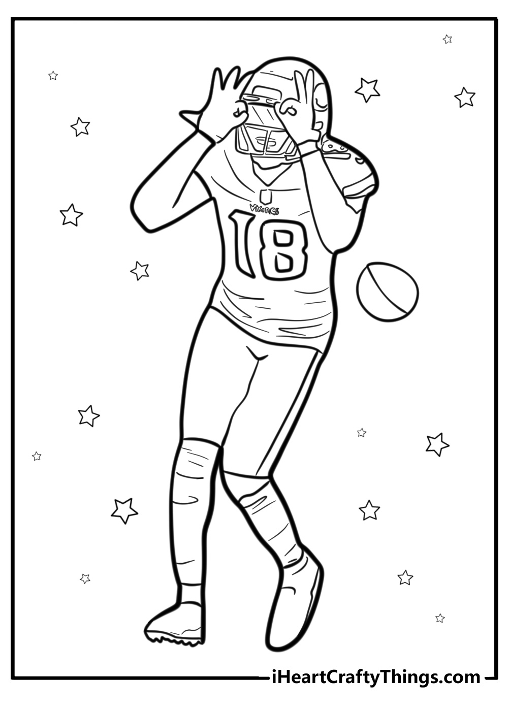 Nfl star justin jefferson on the field coloring page