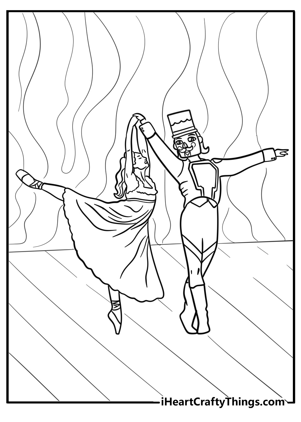 Nutcracker and clara dancing free coloring page pdf