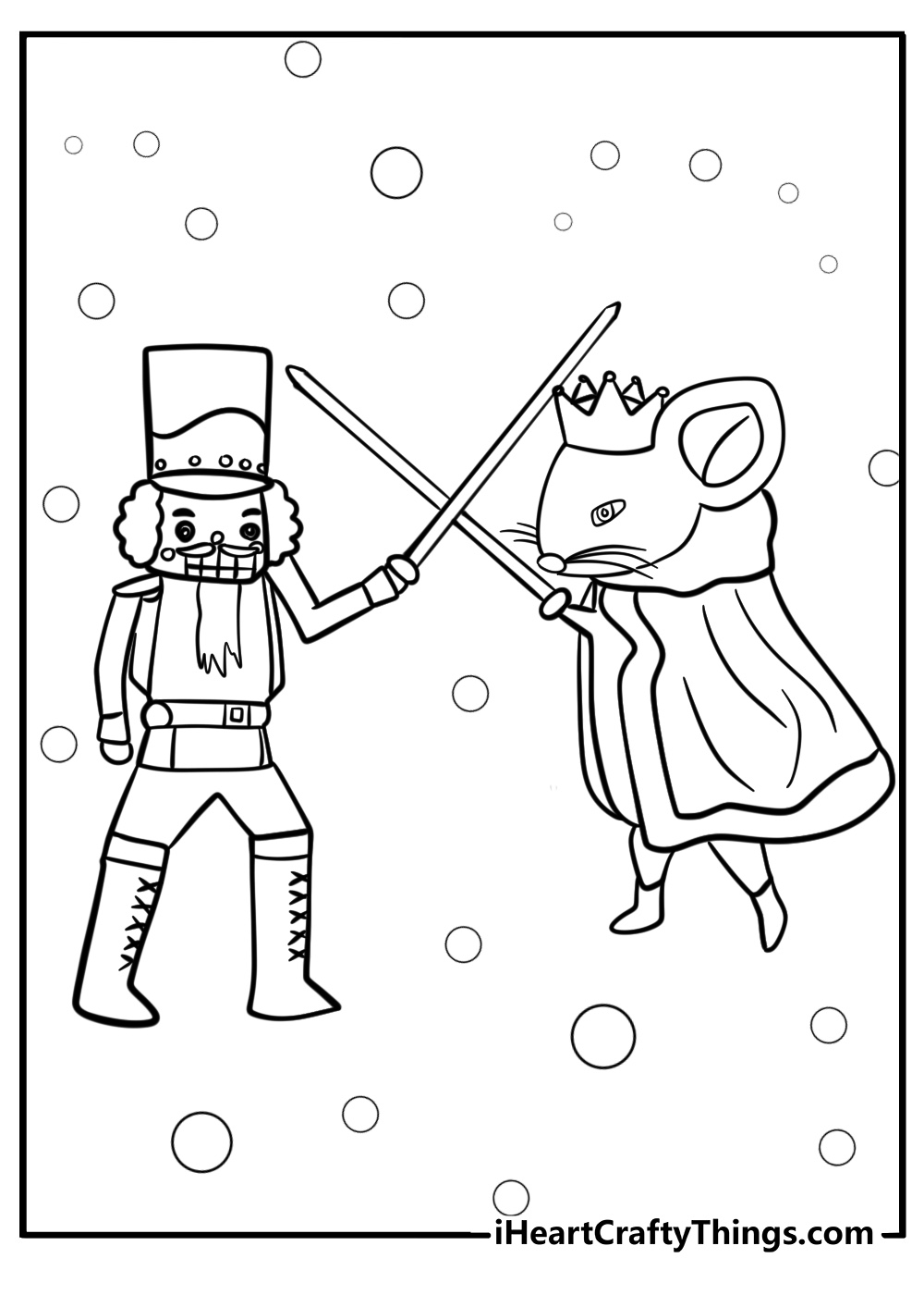 Nutcracker and mouse king in battle fun coloring sheet