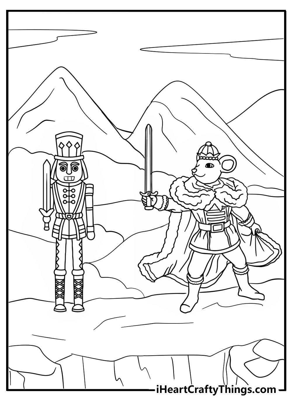 Nutcracker and mouse king in duel free coloring page pdf