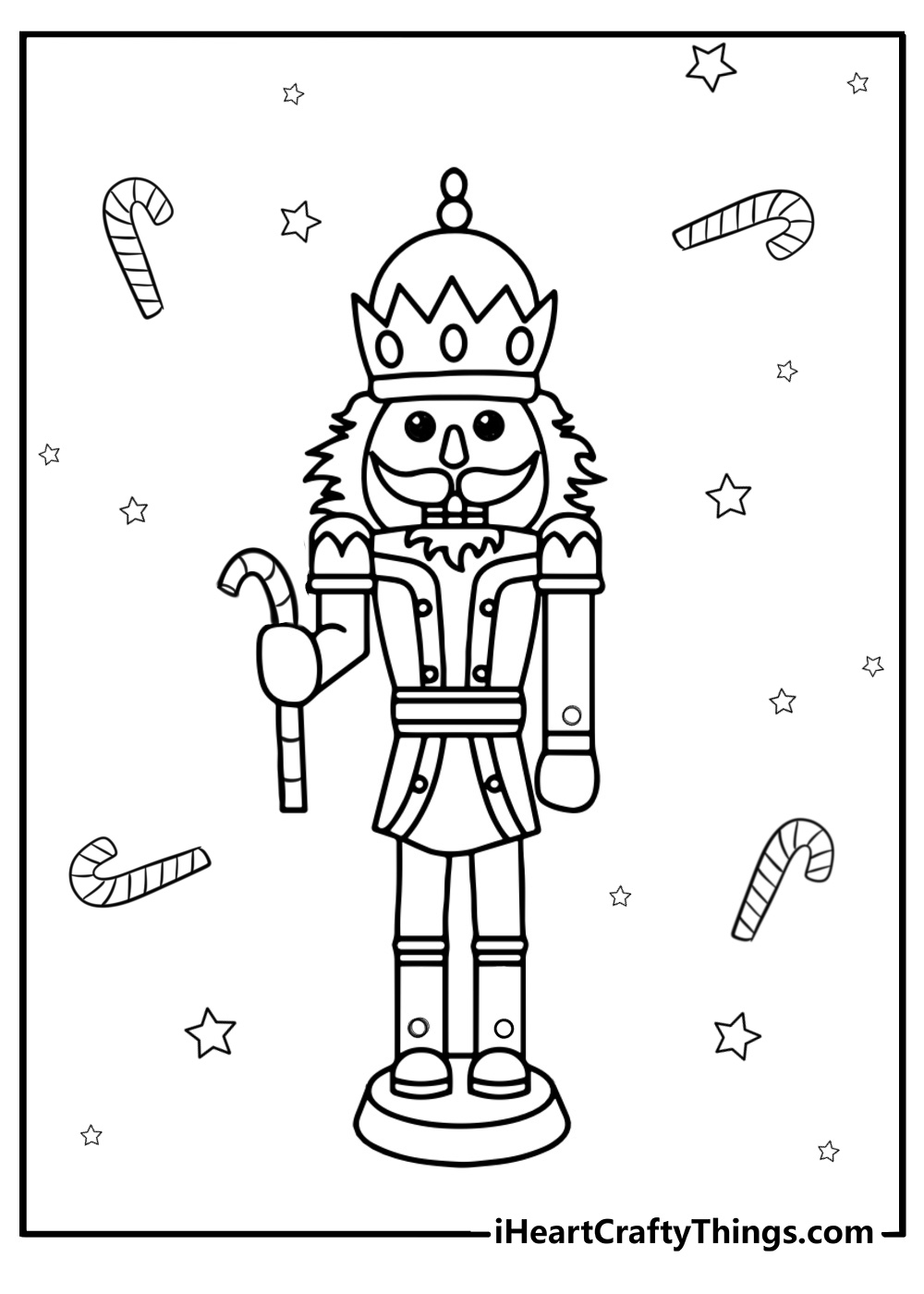 Nutcracker holding a candy cane free printable coloring page