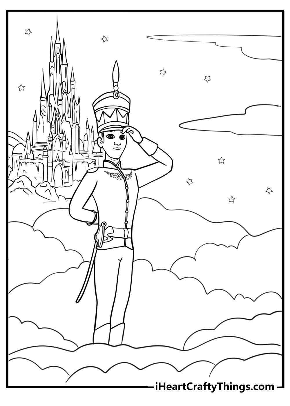 Nutcracker in a magical land free printable coloring page