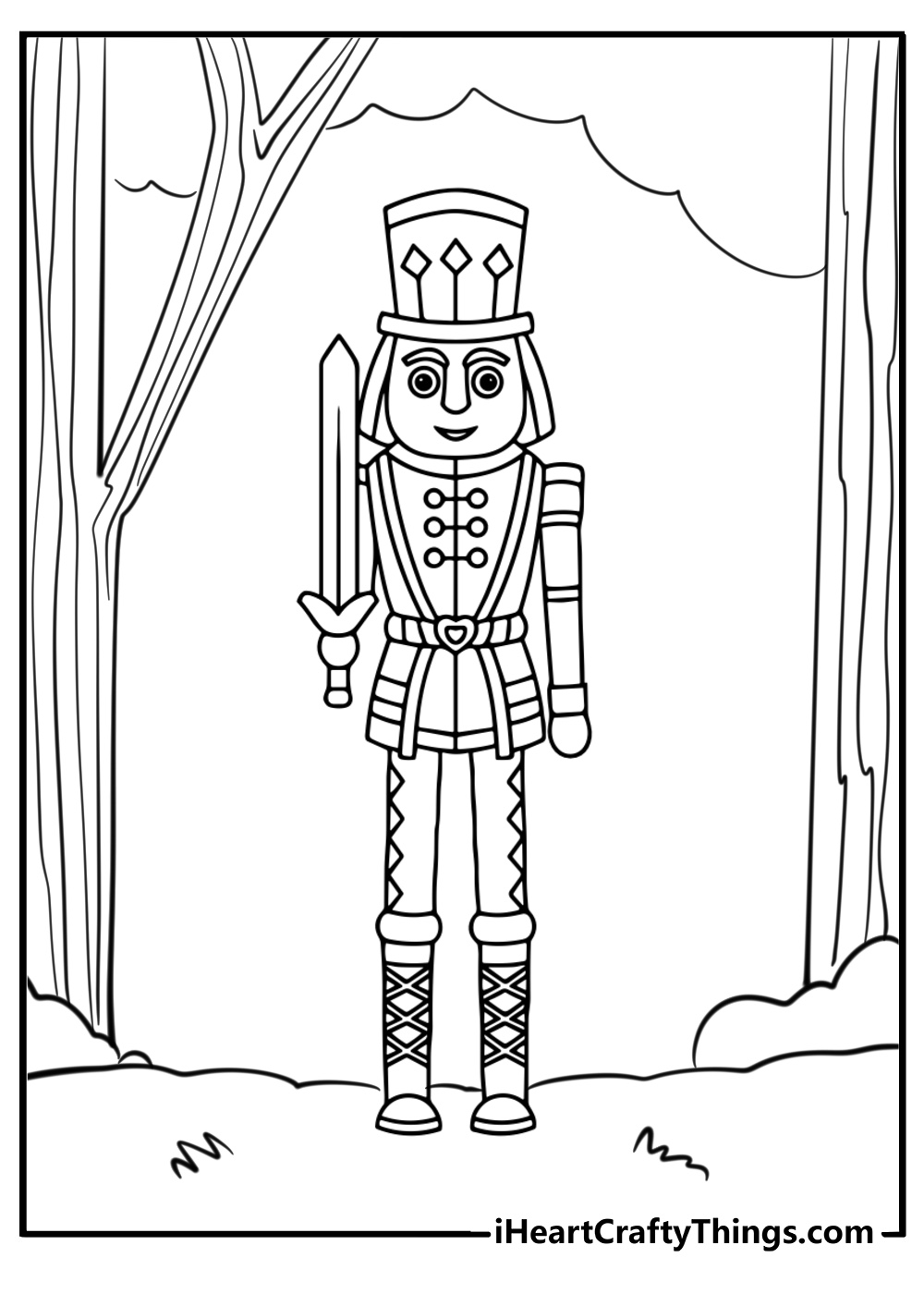 Nutcracker soldier with a sword coloring page for kids