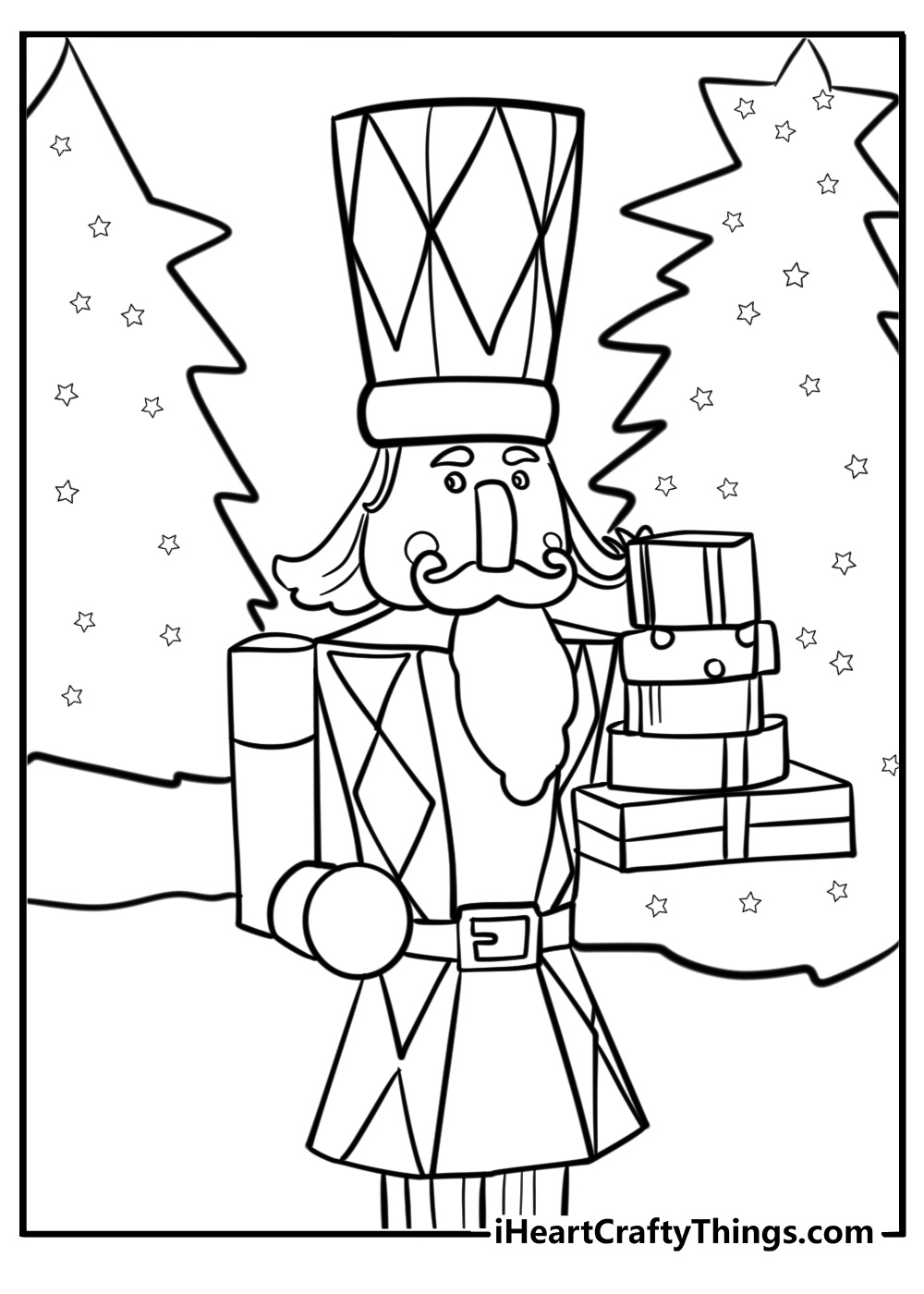 Nutcracker soldier with christmas gifts coloring page