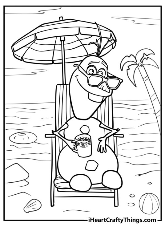 Olaf Enjoying the Summer Fun Frozen Coloring Sheet