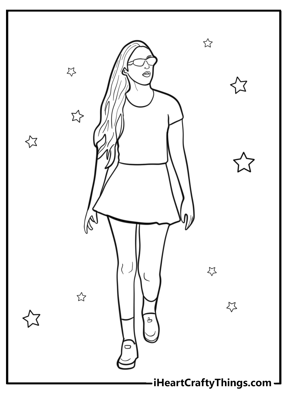 Olivia rodrigo in a casual outfit printable coloring page