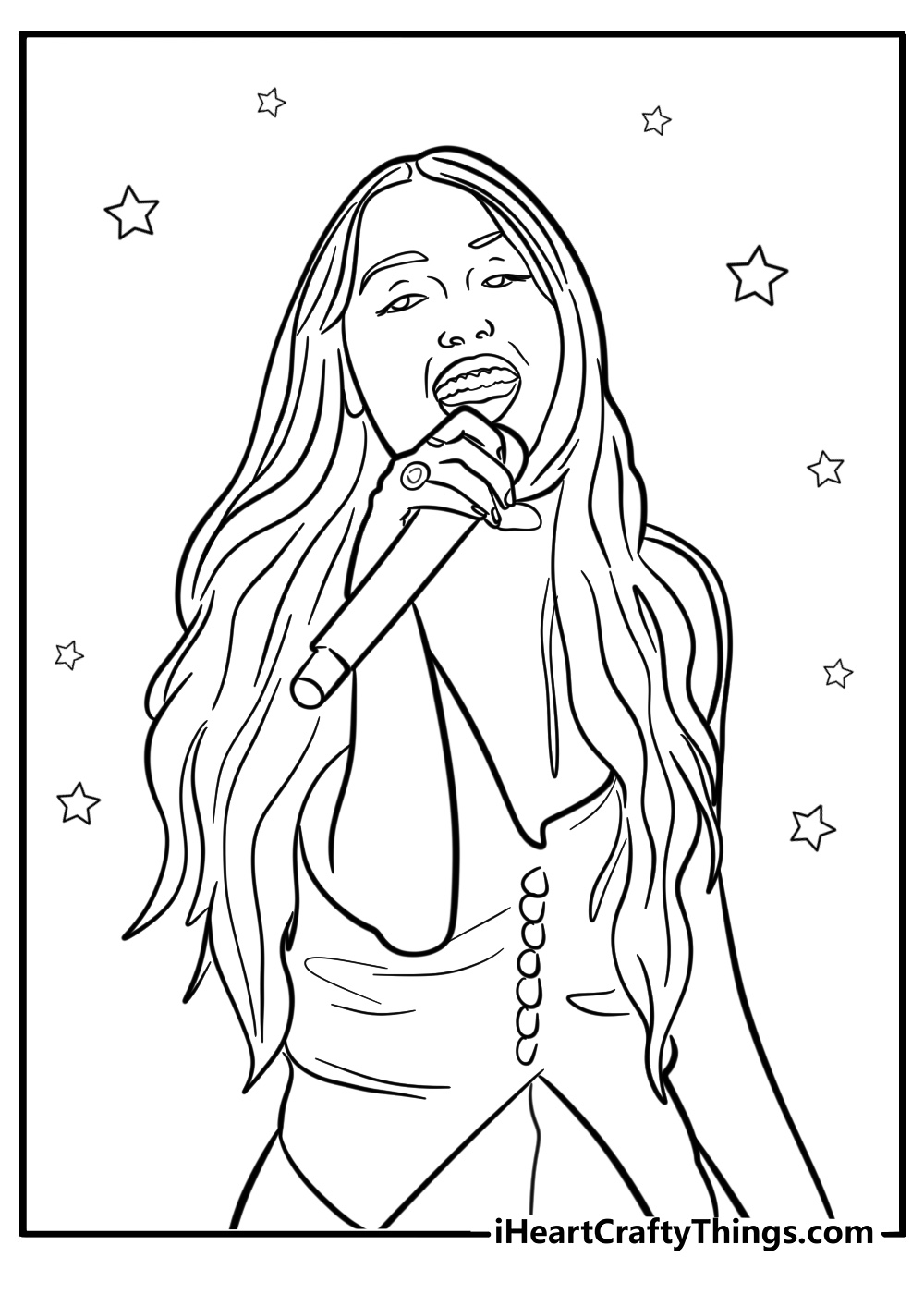 Olivia rodrigo in a music studio free printable coloring page