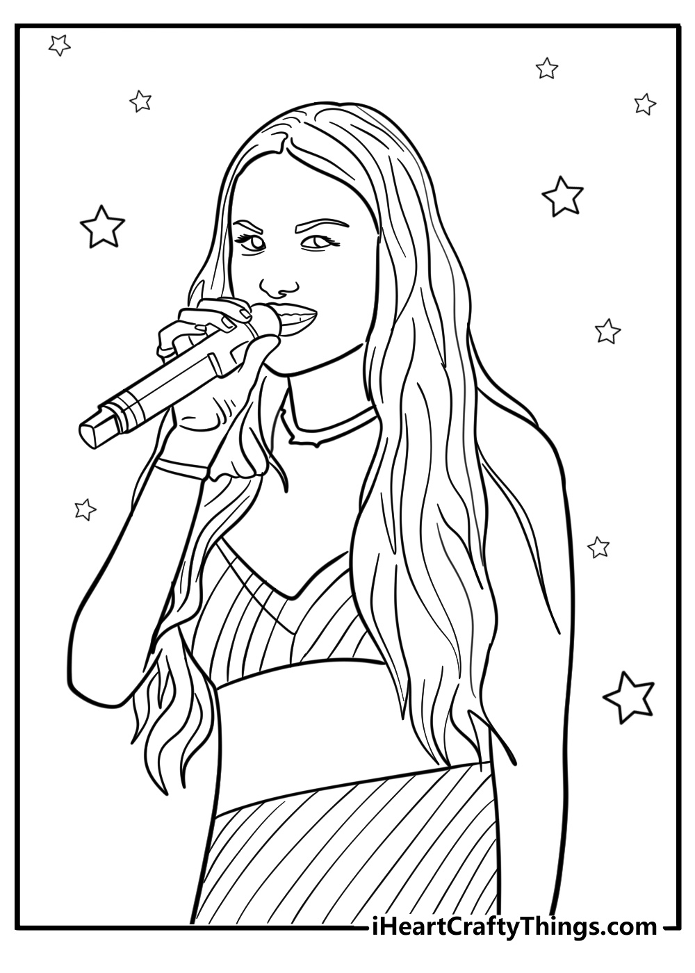 Olivia rodrigo in a music video fun printable coloring sheet