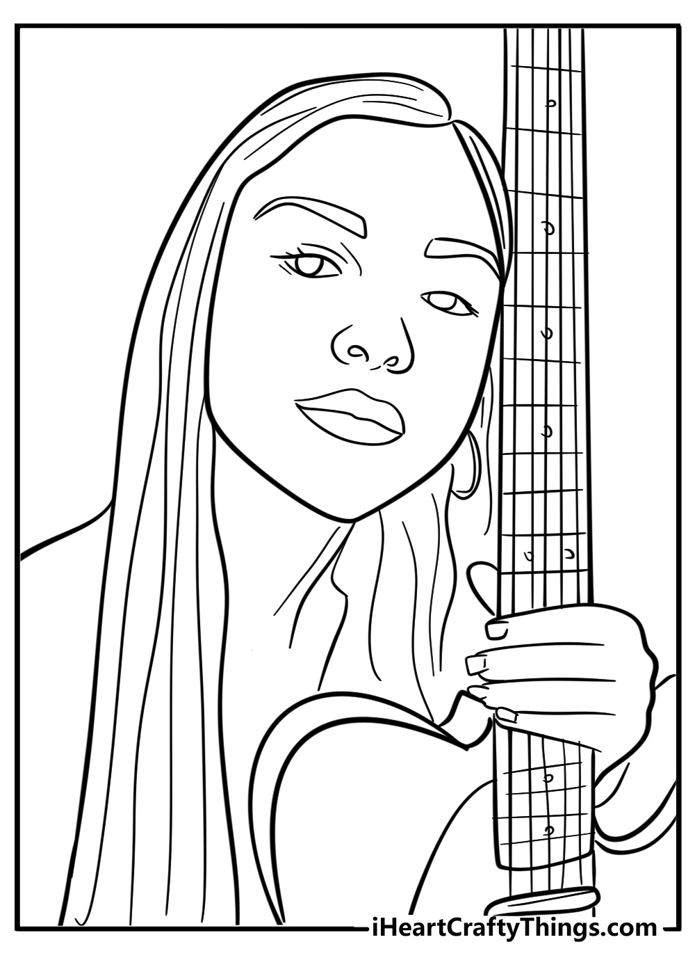 Olivia rodrigo posing with a guitar fun coloring sheet