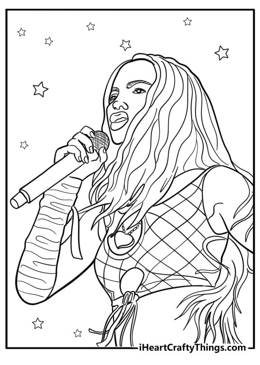 Olivia rodrigo singing on stage coloring page for kids