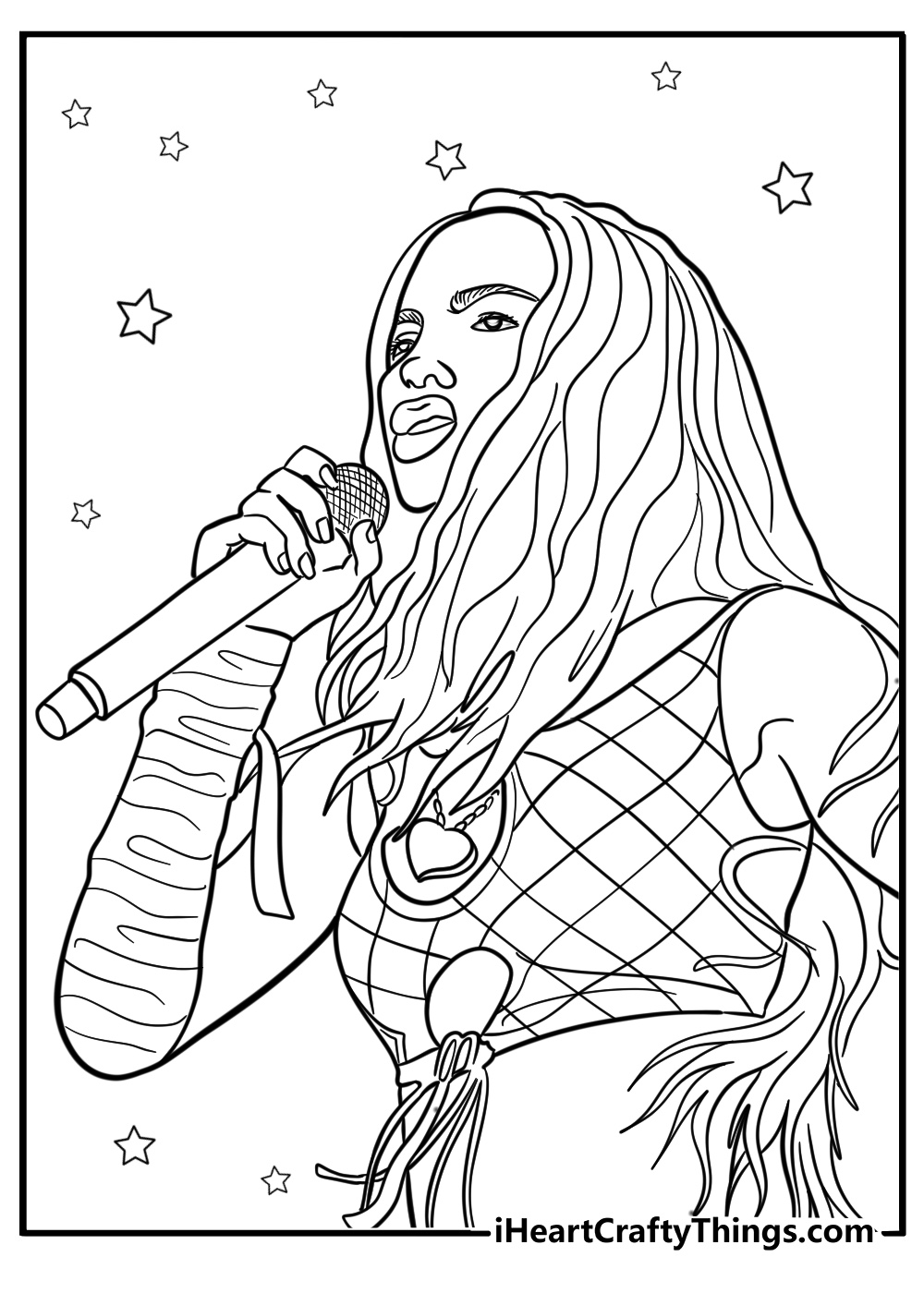 Olivia rodrigo singing on stage coloring page for kids