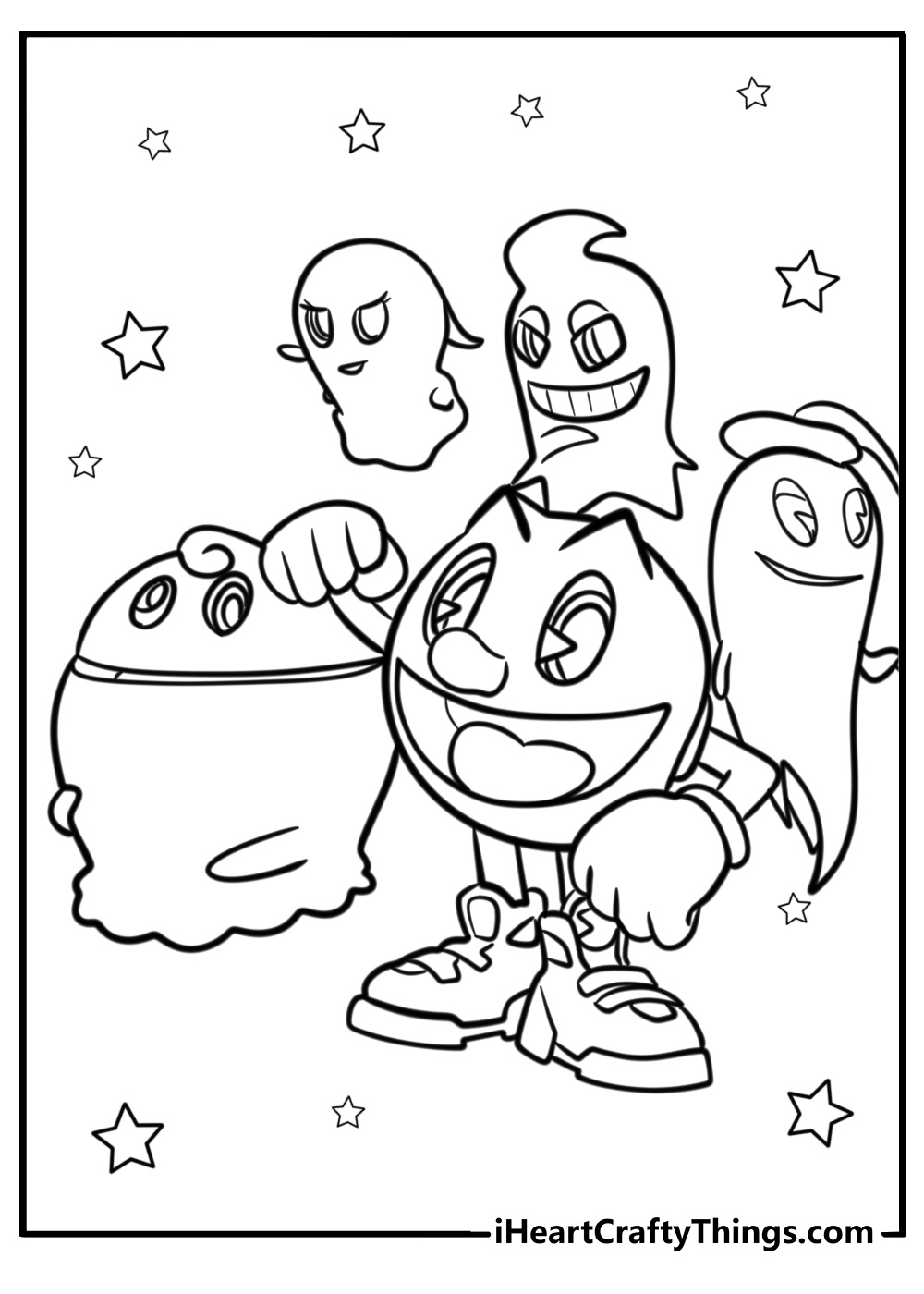 Pac man and friends cartoon fun coloring sheet