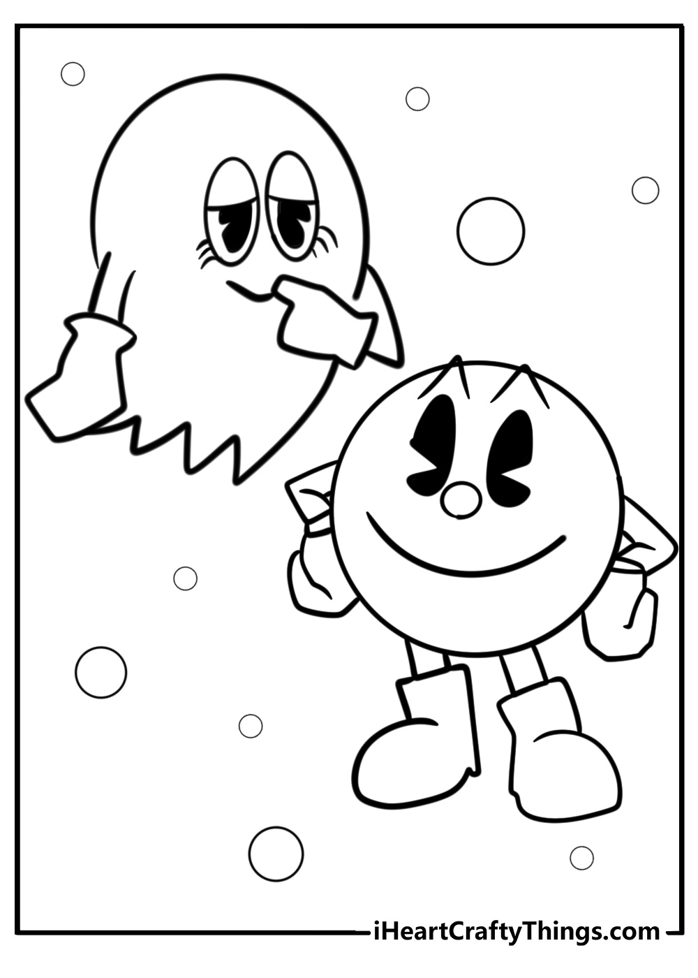 Pac man and ghost clyde coloring page for kids