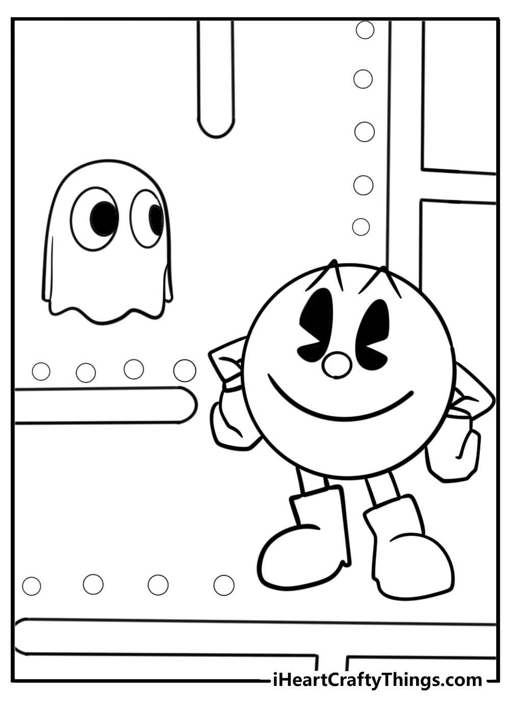 Pac man and ghost clyde free coloring page pdf