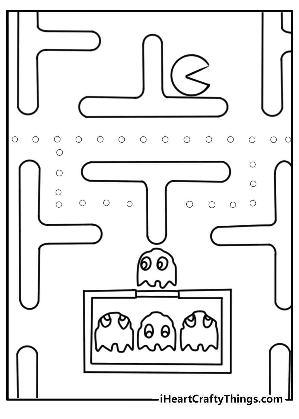 Pac man and ghost inky fun coloring page for kids