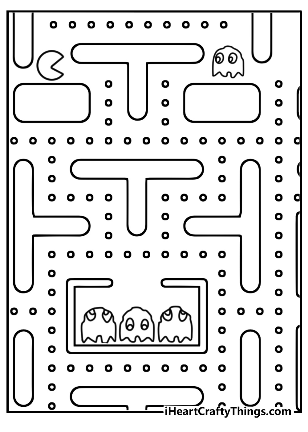 Pac man arcade game scene printable coloring page