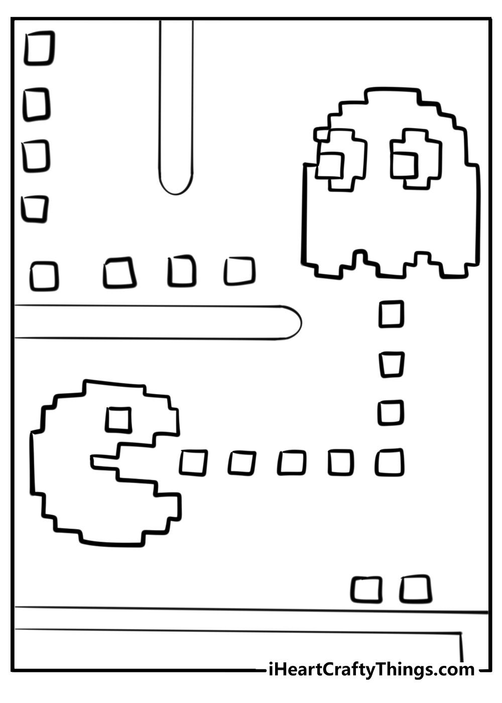 Pac man avoiding ghosts printable coloring page