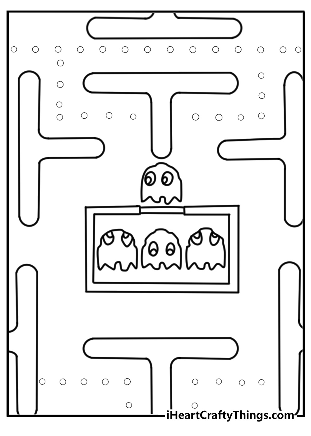 Pac man in arcade style maze fun coloring sheet