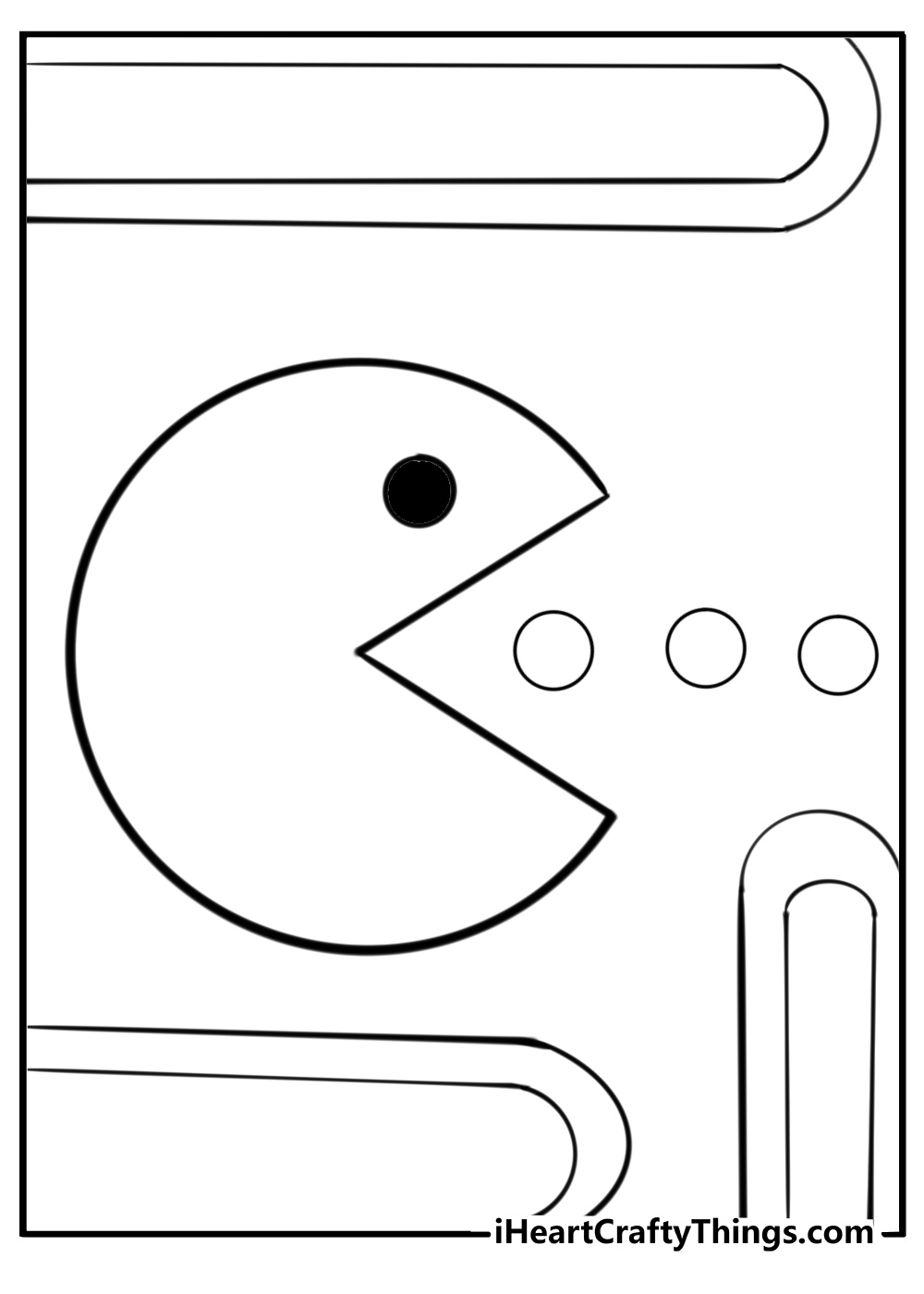 Pac man in classic video game style coloring sheet