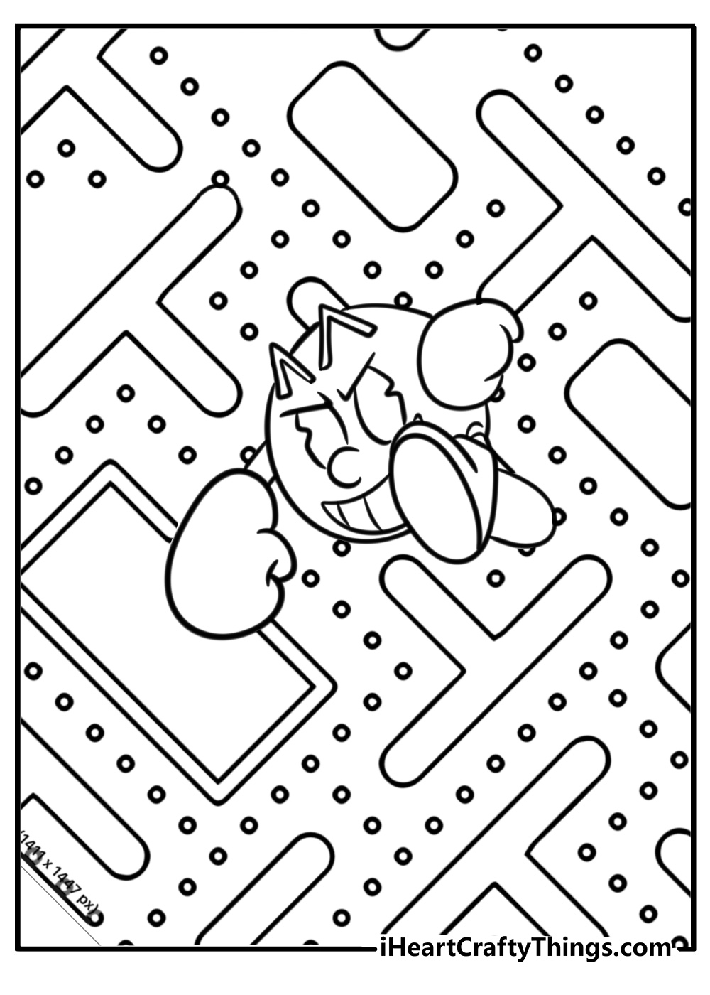 Pac man running through arcade maze coloring page