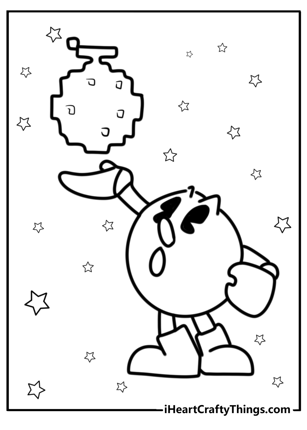 Pac man with fruit bonus free coloring page pdf