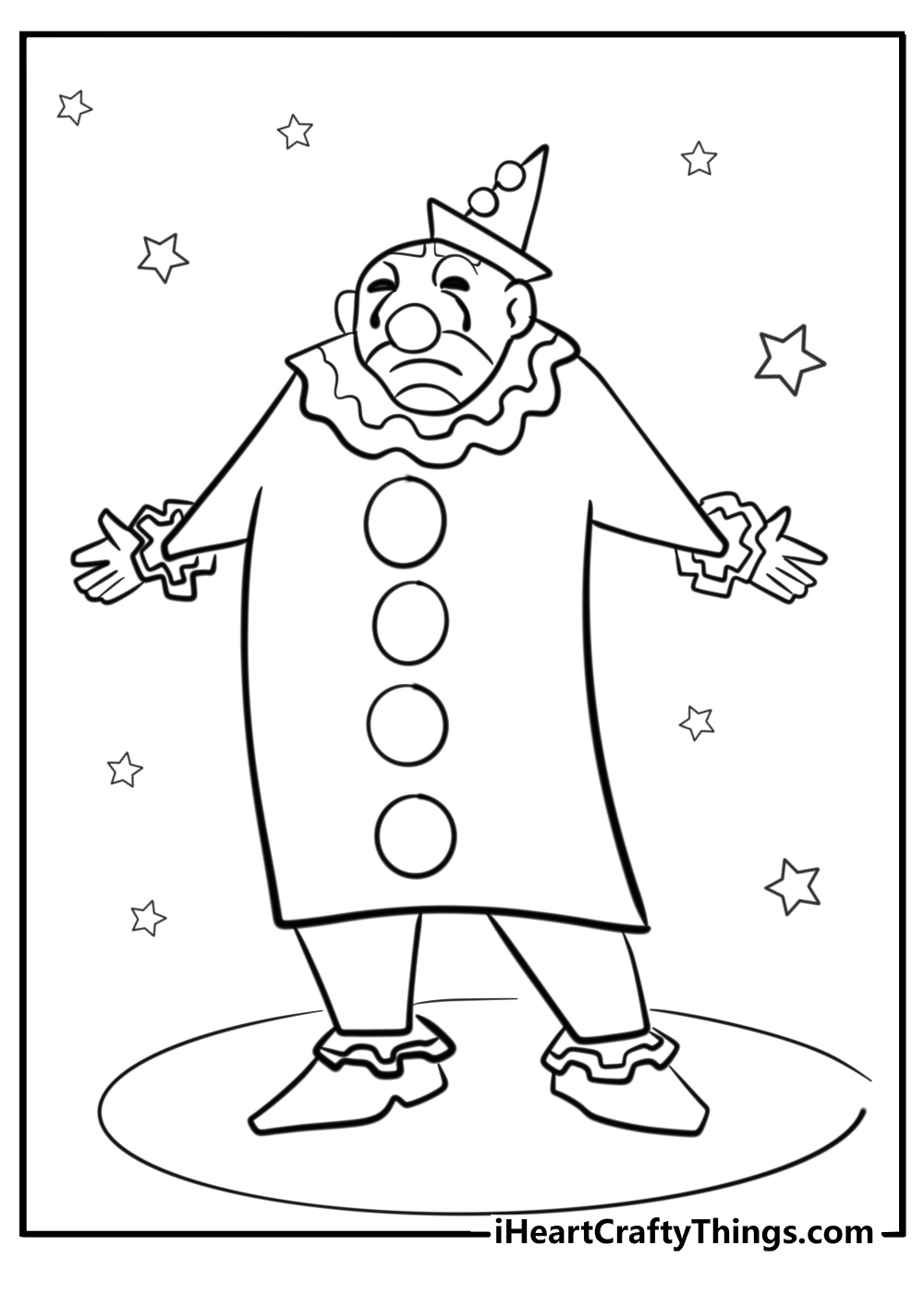 Pagliacci sad clown in costume printable coloring sheet for kids