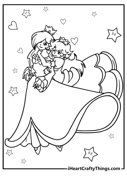 Princess peach hugging rosalina coloring sheet
