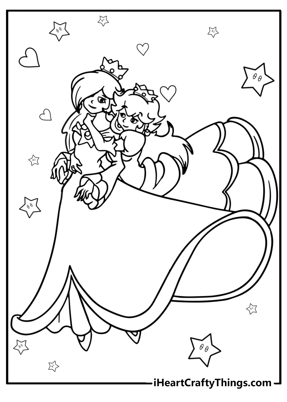 Princess peach hugging rosalina coloring sheet