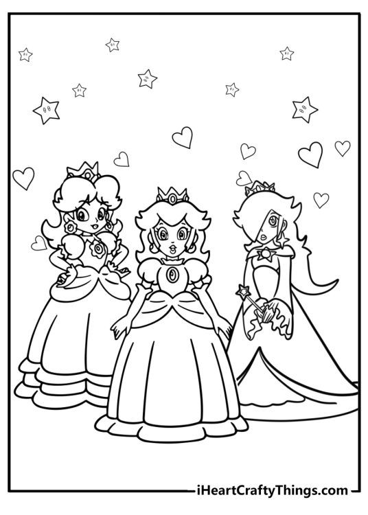 Princess rosalina peach and daisy group coloring page