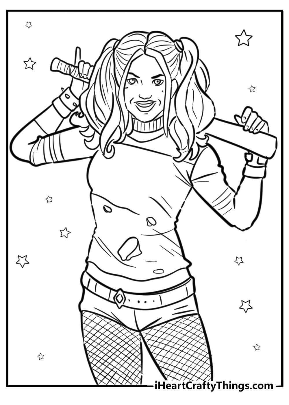 Realistic margot robbie as harley quinn coloring page