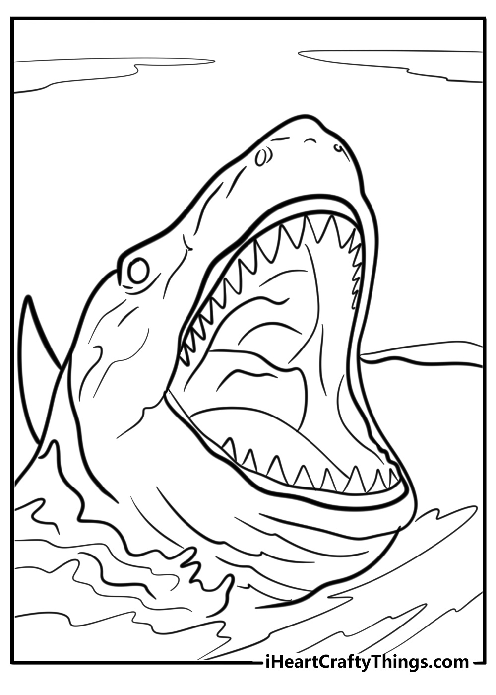 Realistic megalodon detailed coloring sheet for adults