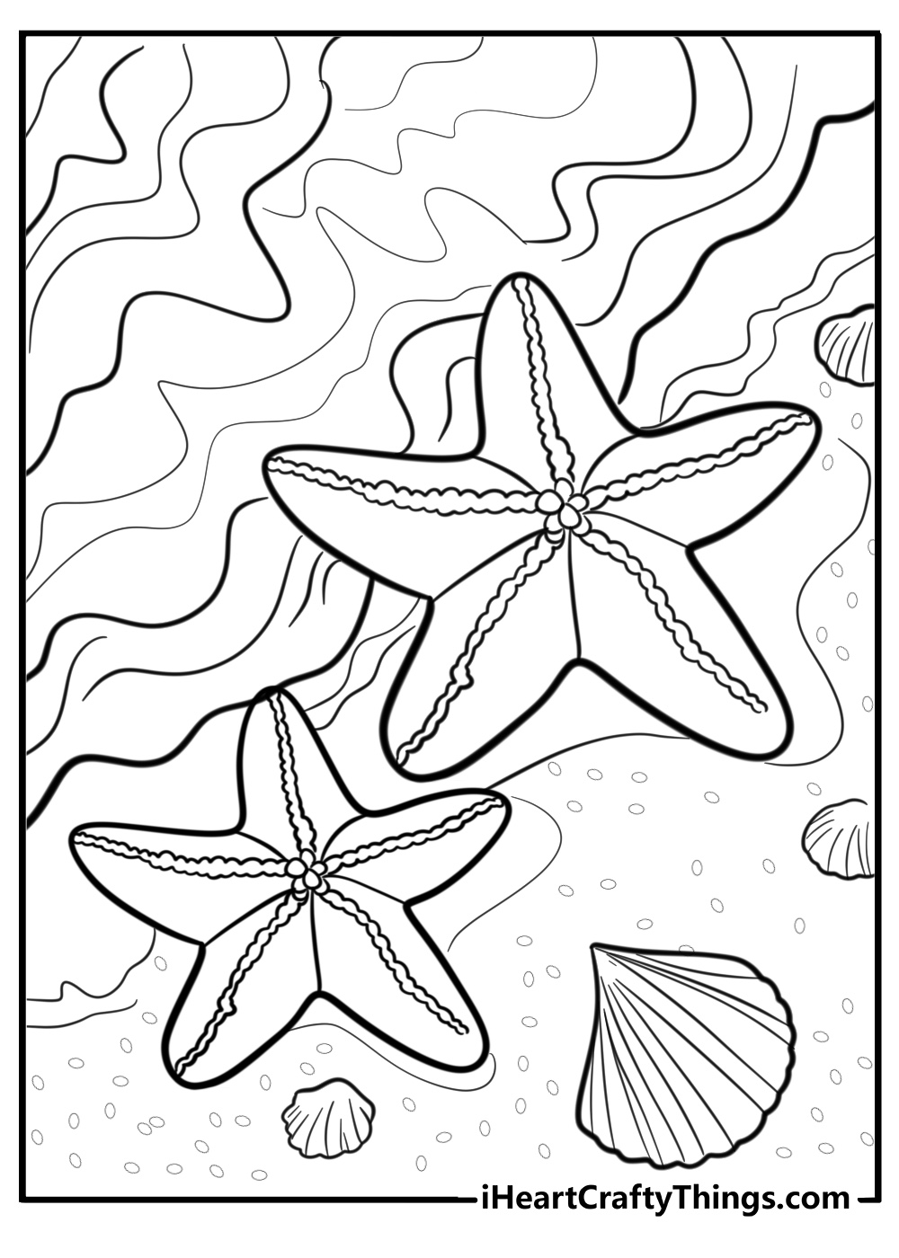 Realistic sea star detailed ocean scene coloring page