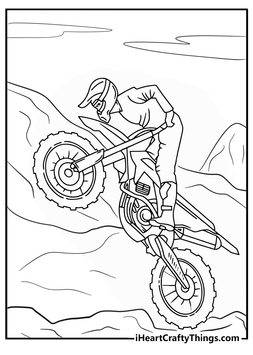 Rider on dirt bike coloring page