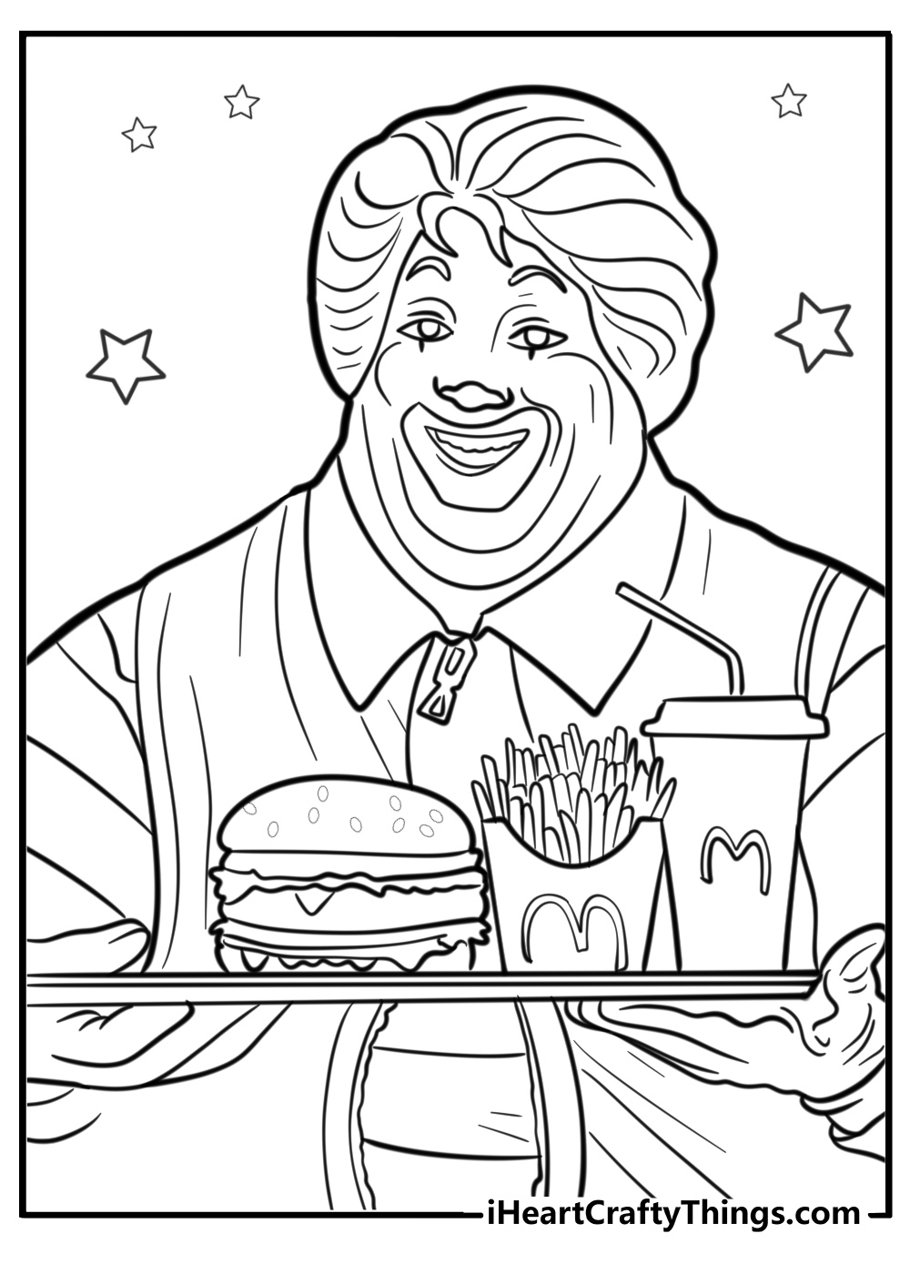 Ronald mcdonald holding a happy meal free coloring page pdf