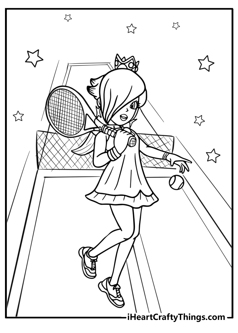 Rosalina playing tennis with a racket and ball coloring sheet