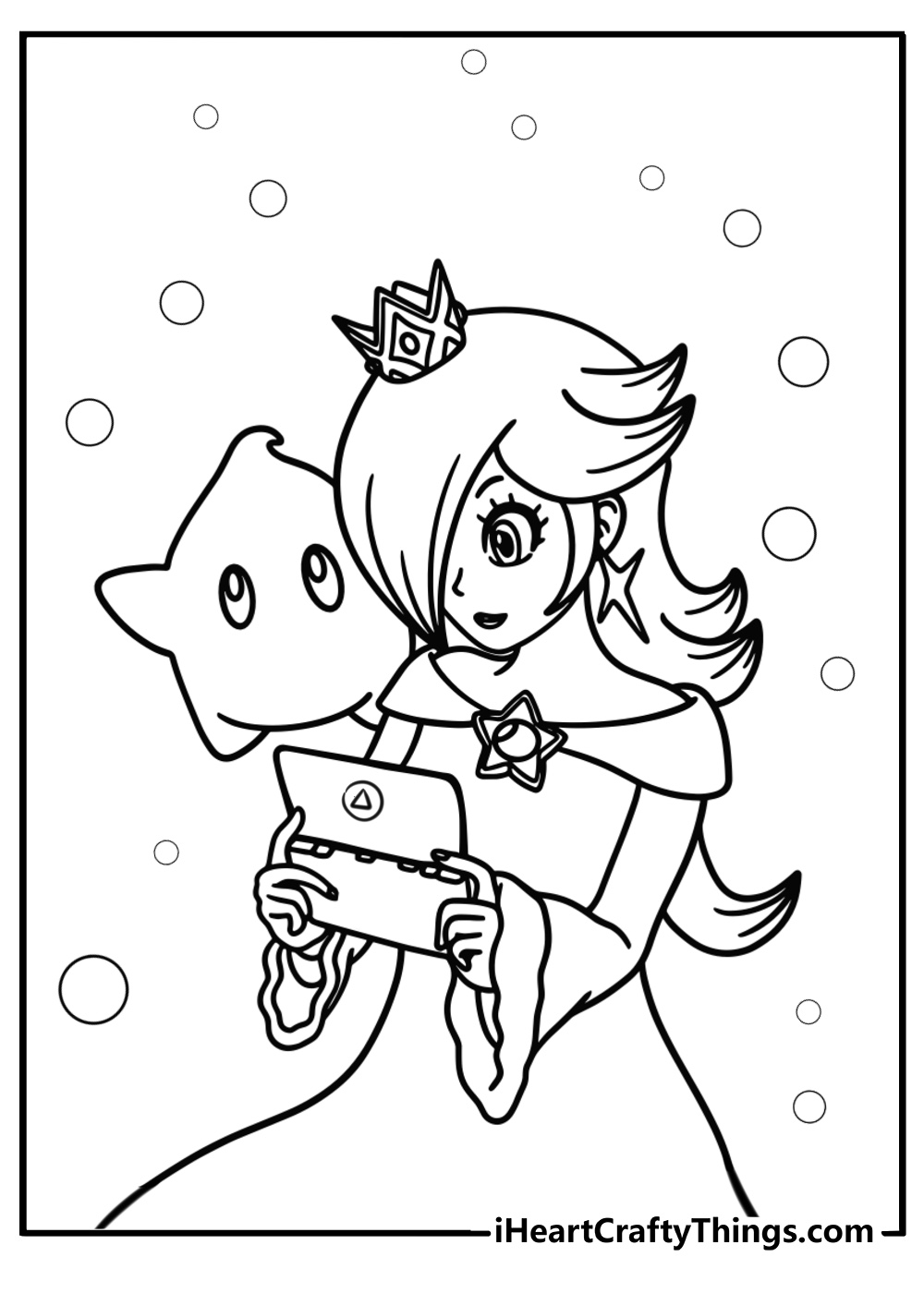 Rosalina playing video games with luma watching coloring page