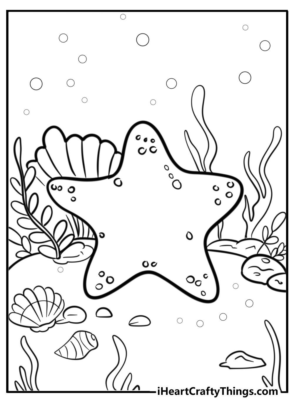 Sea star with colorful coral free printable pdf coloring page