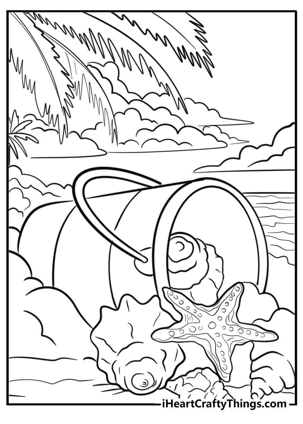 Sea star with shells and coral free pdf coloring page