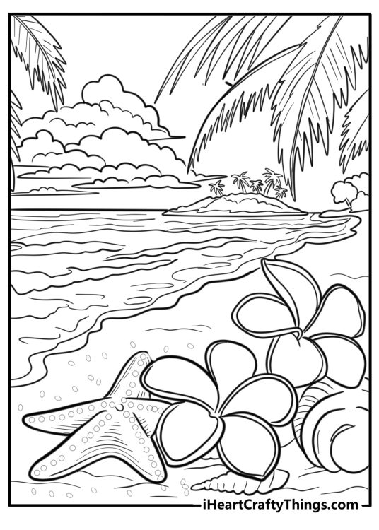 Sea stars in a tropical ocean detailed coloring sheet